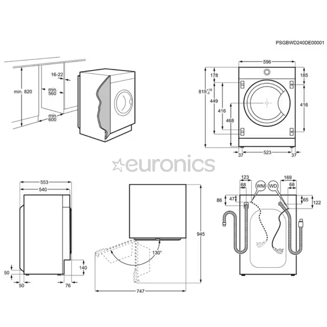 AEG 8000 Series PowerCare, 8 кг, глубина 55,3 см, 1400 об/мин - Интегрируемая стиральная машина
