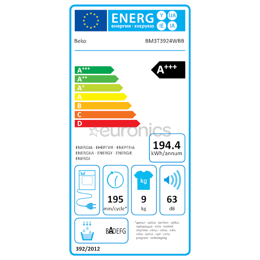 Beko, 9 kg + 9 kg - Washing machine + clothes dryer