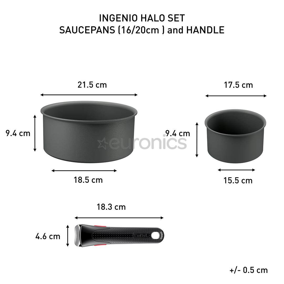 Tefal Ingenio Halo, 16/20 cm, 3 priekšmeti, pelēka - Katlu komplekts + rokturis