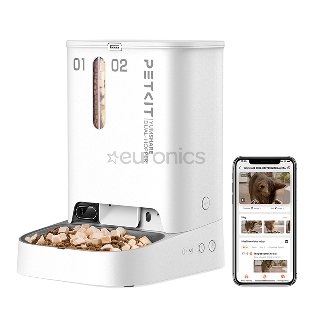 Petkit YumShare Dual-hopper, белый - Автоматическая кормушка для домашних животных с камерой