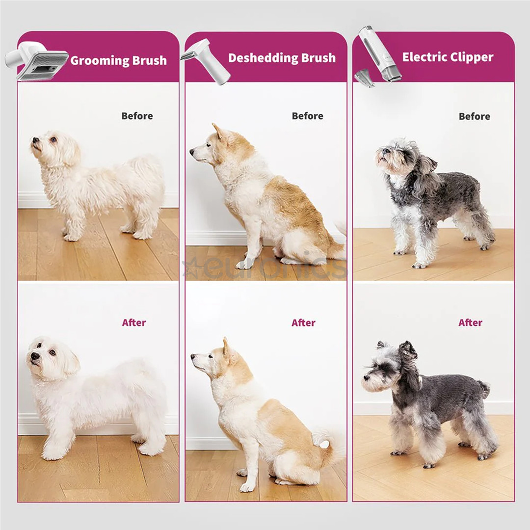 Petkit FurWaker 5-in-1 (AirClipper), putekļu sūcēja funkcija, balta/pelēka - Ierīce mājdzīvnieku apmatojuma kopšanai