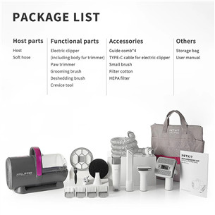 Petkit FurWaker 5-in-1 (AirClipper), putekļu sūcēja funkcija, balta/pelēka - Ierīce mājdzīvnieku apmatojuma kopšanai