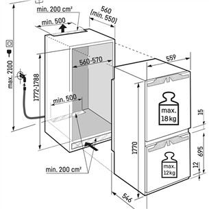 Liebherr Prime BioFresh NoFrost, 246 л, высота 177 см - Интегрируемый холодильник