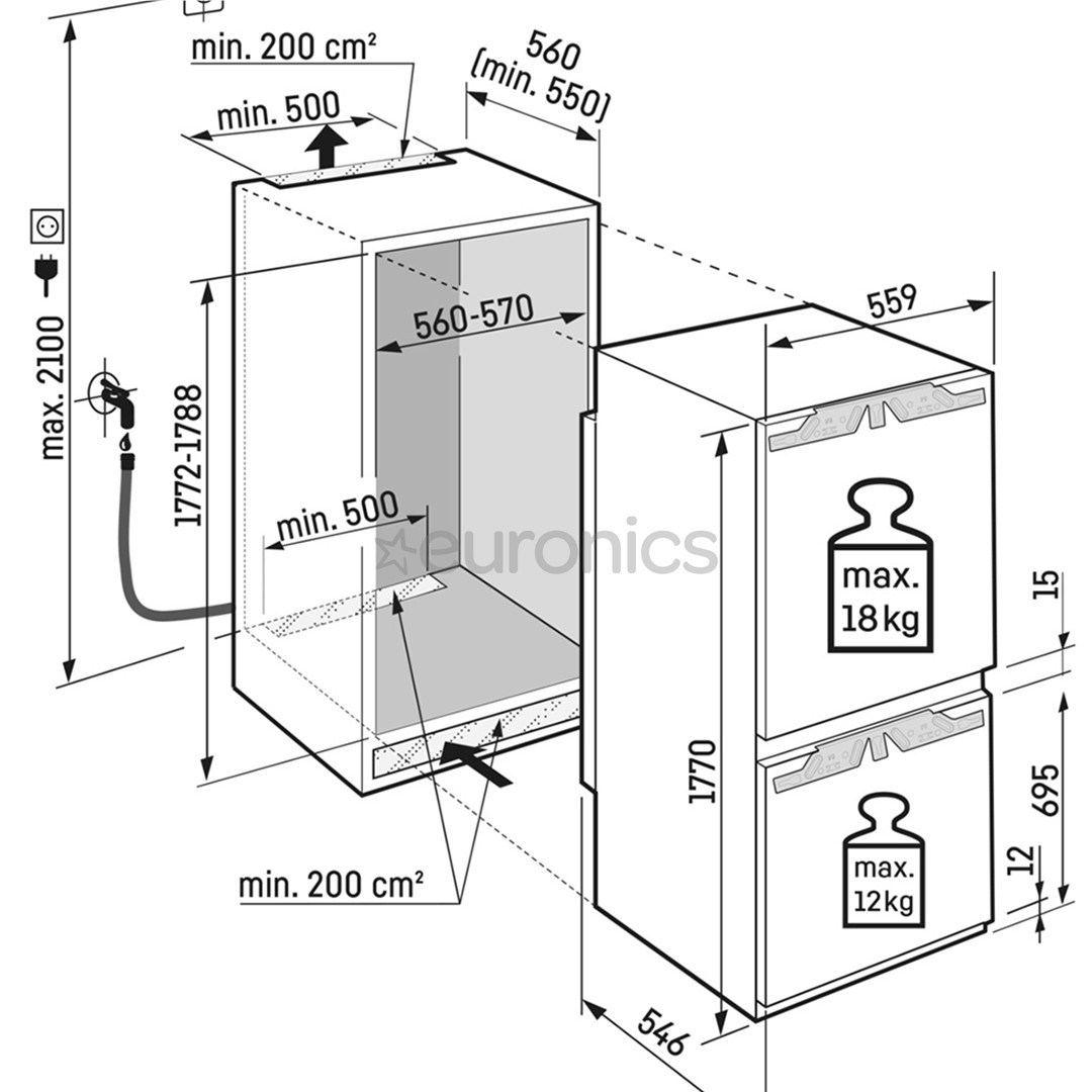 Liebherr Prime BioFresh NoFrost, 246 л, высота 177 см - Интегрируемый холодильник