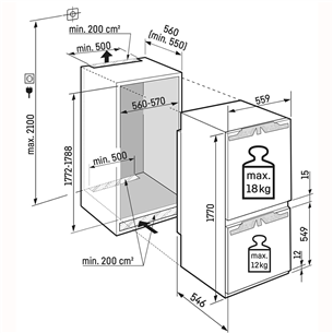 Liebherr, Prime BioFresh, 256 L, augstums 177 cm - Iebūvējams ledusskapis