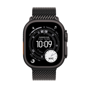 Apple Watch Ultra 3, 49 мм, Titanium Milanese Loop, Small, черный титан / черный - Смарт-часы