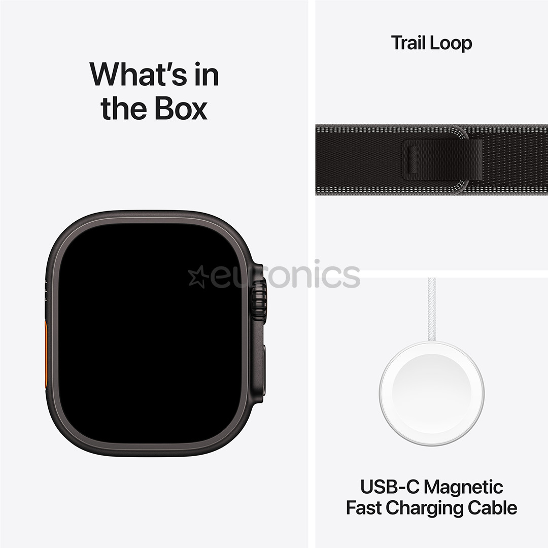 Apple Watch Ultra 3, 49 mm, Trail Loop, S/M, melna titāna / melna - Viedpulkstenis