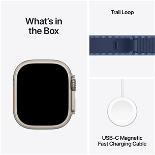 Apple Watch Ultra 3, 49 mm, Trail Loop, M/L, nerūsējošā tērauda / zila- Viedpulkstenis