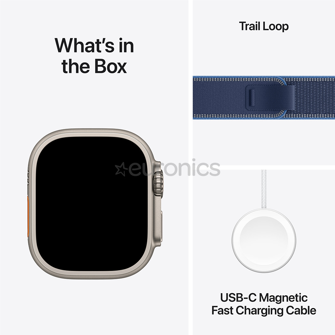 Apple Watch Ultra 3, 49 mm, Trail Loop, S/M, nerūsējošā tērauda / zila- Viedpulkstenis