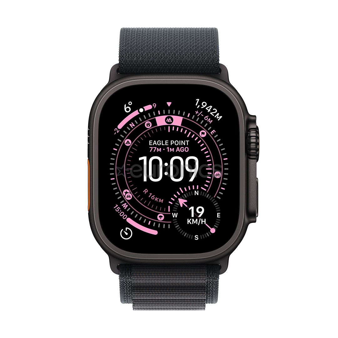 Apple Watch Ultra 3, 49 mm, Alpine Loop, Large, melna titāna / melna - Viedpulkstenis