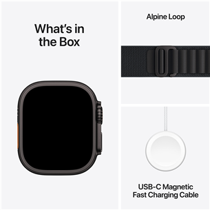 Apple Watch Ultra 3, 49 mm, Alpine Loop, Large, melna titāna / melna - Viedpulkstenis