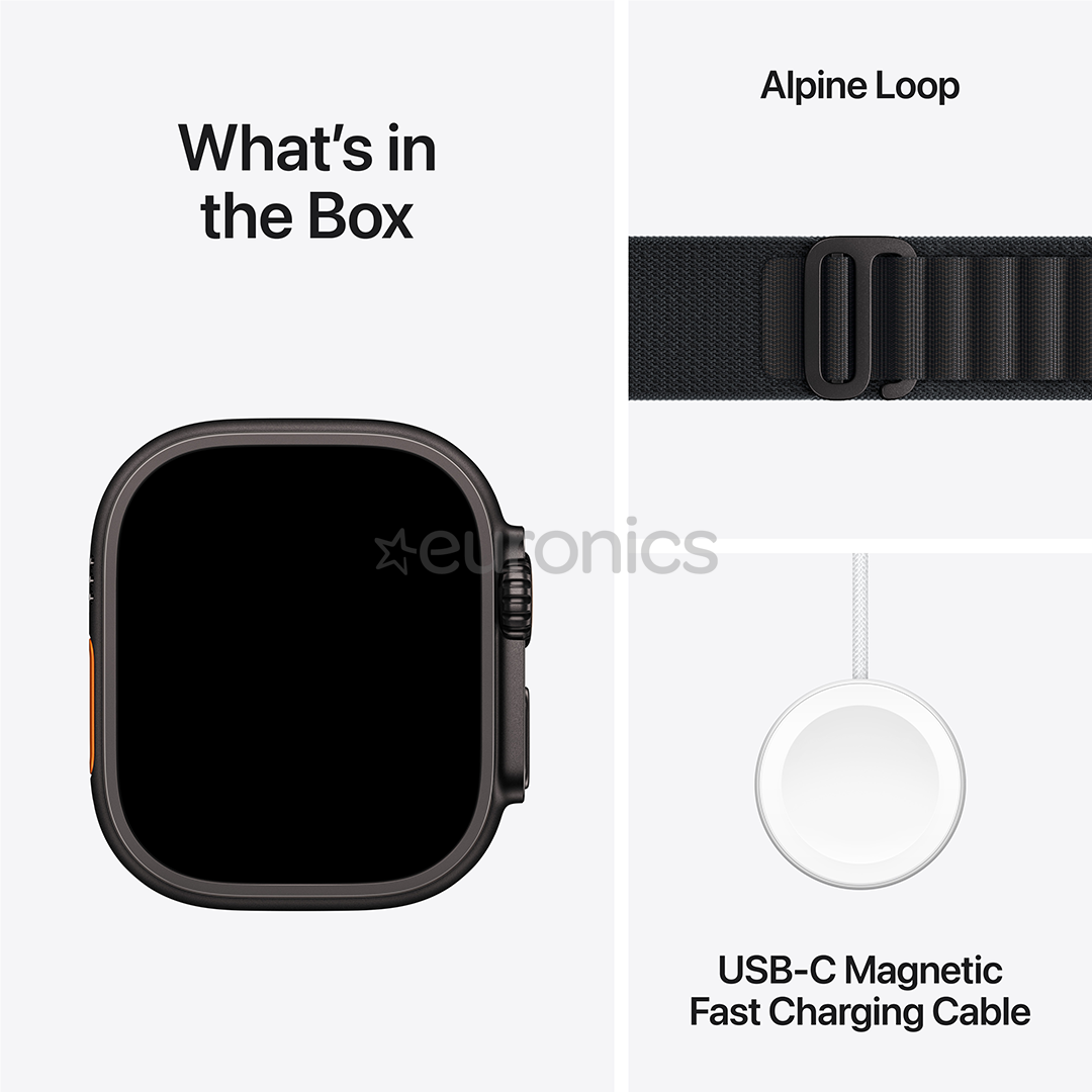 Apple Watch Ultra 3, 49 mm, Alpine Loop, Large, melna titāna / melna - Viedpulkstenis