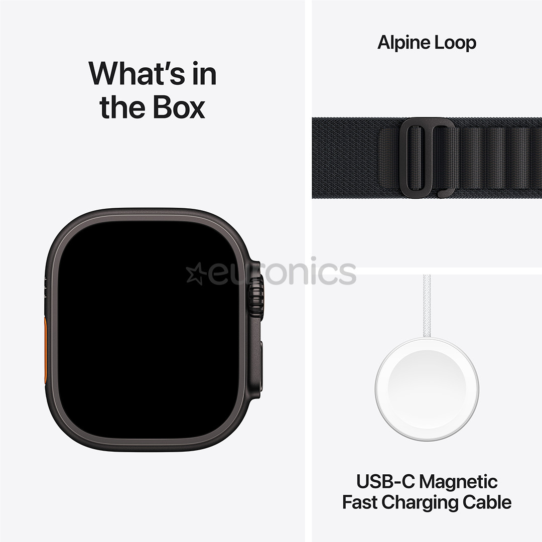 Apple Watch Ultra 3, 49 мм, Alpine Loop, Medium, черный титан / черный - Смарт-часы