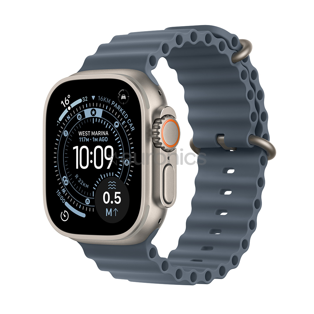 Apple Watch Ultra 3, 49 mm, Ocean Band, nerūsējošā tērauda / zila - Viedpulkstenis