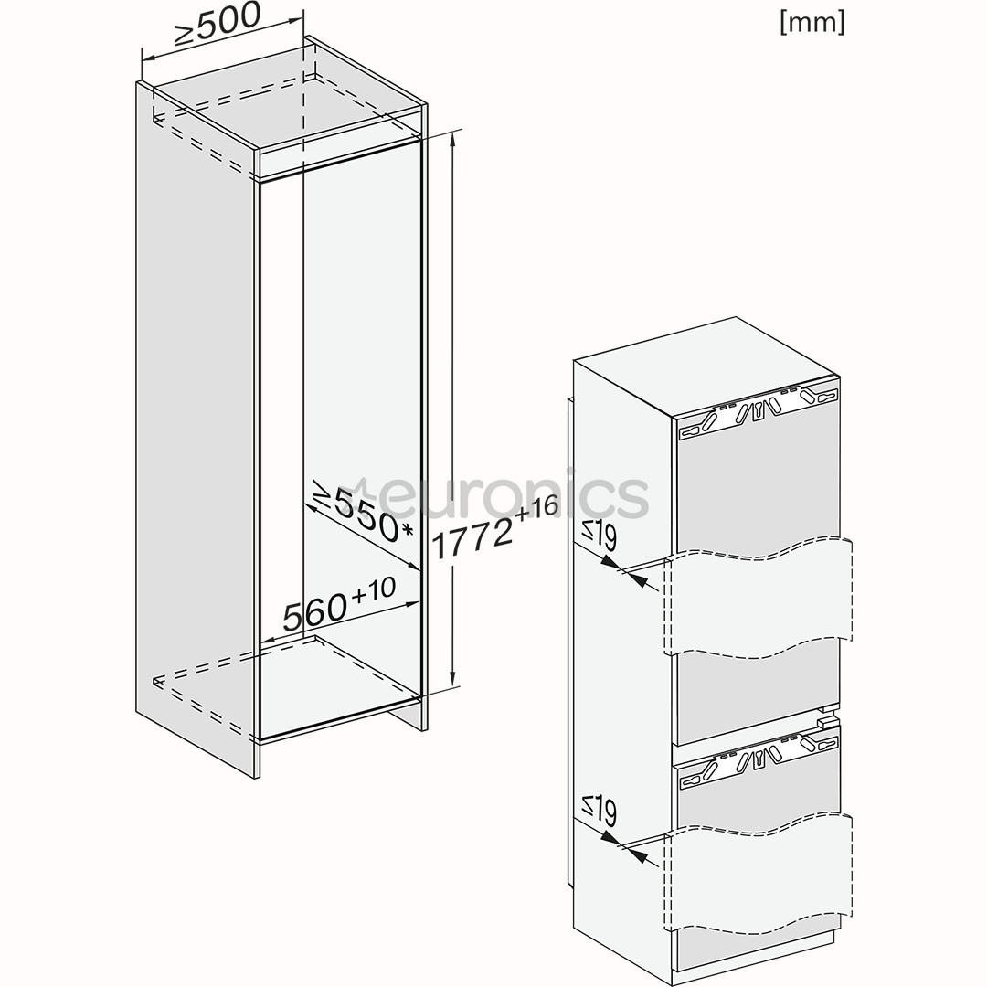 Miele, NoFrost, 253 л, высота 177 см - Интегрируемый холодильник
