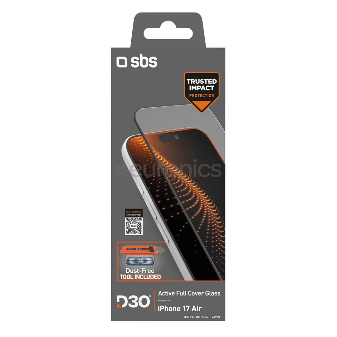 SBS D3O Screen Protector with Applicator, iPhone Air, черный - Защита для экрана