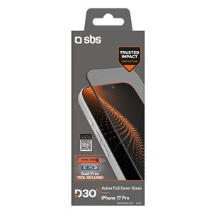 SBS D3O Screen Protector with Applicator, iPhone 17 Pro, melna - Ekrāna aizsargs viedtālrunim