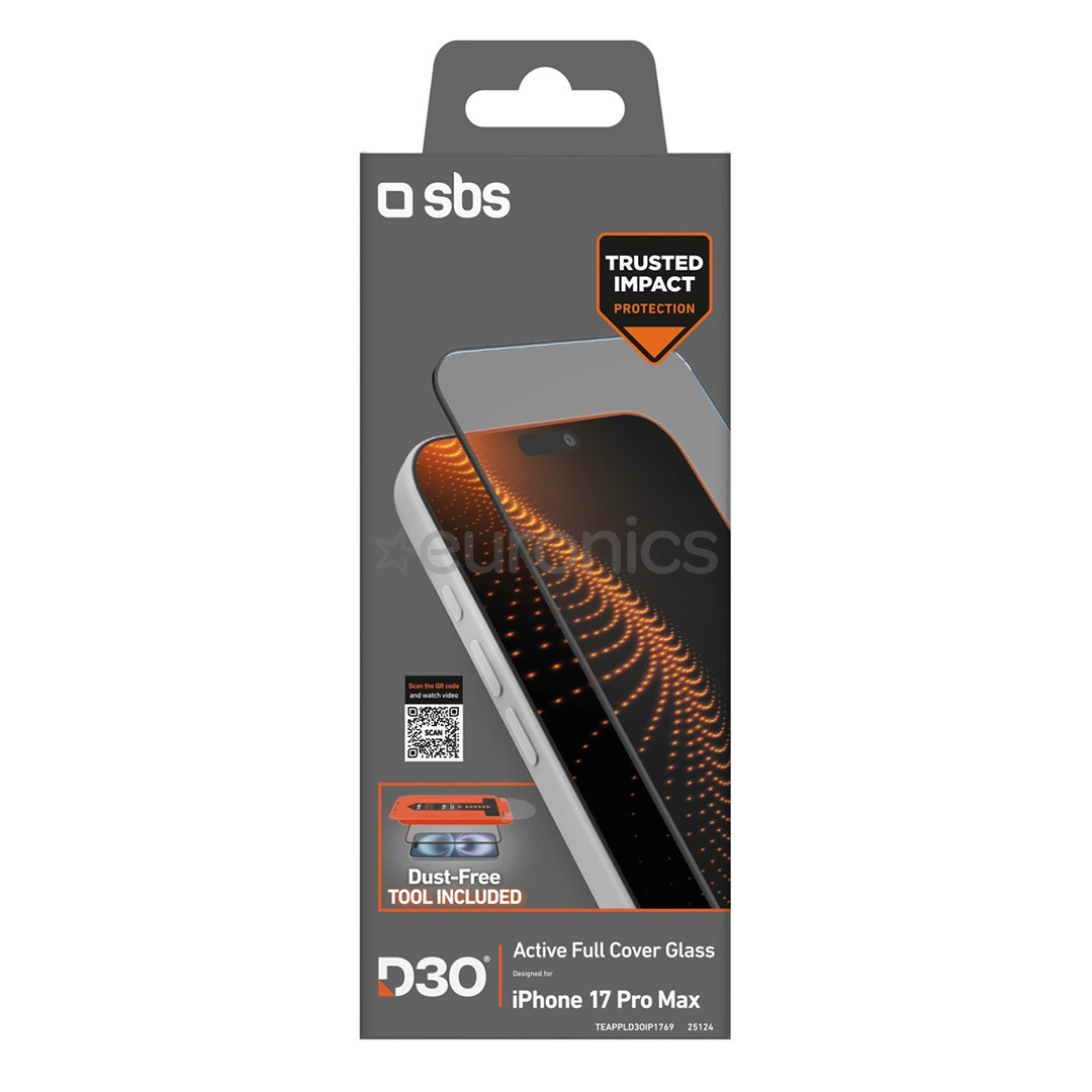 SBS D3O Screen Protector with Applicator, iPhone 17 Pro Max, melna - Ekrāna aizsargs viedtālrunim