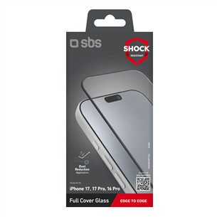 SBS Full Cover Glass Screen Protector, iPhone 17/17 Pro/16 Pro, melna - Ekrāna aizsargs viedtālrunim
