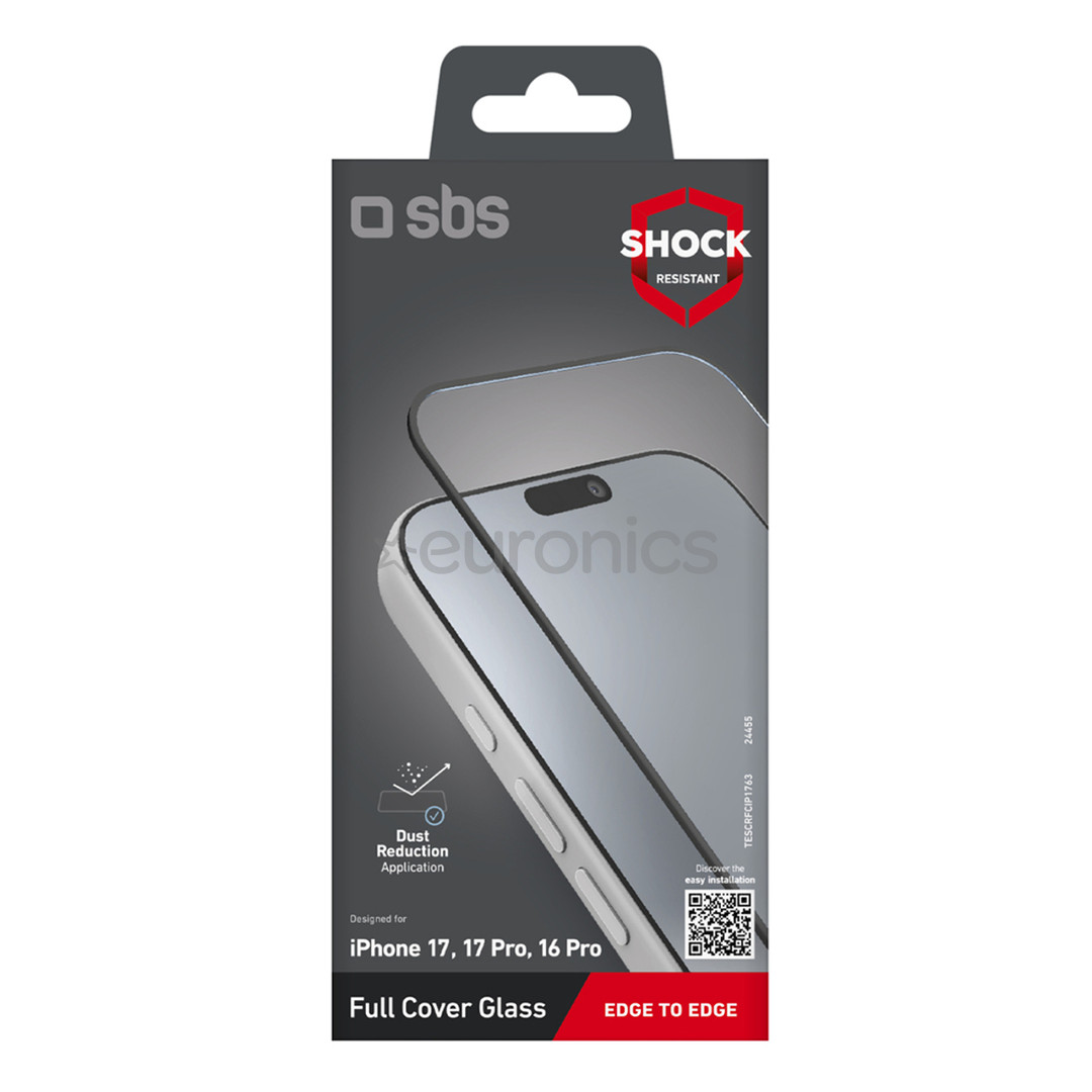 SBS Full Cover Glass Screen Protector, iPhone 17/17 Pro/16 Pro, melna - Ekrāna aizsargs viedtālrunim