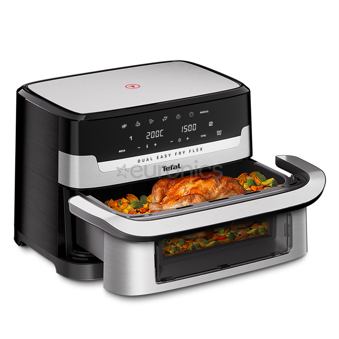 Tefal Dual Easy Fry Flex, 2700 W, 9 L, nerūsējošā tērauda/melna - Karstā gaisa friteris