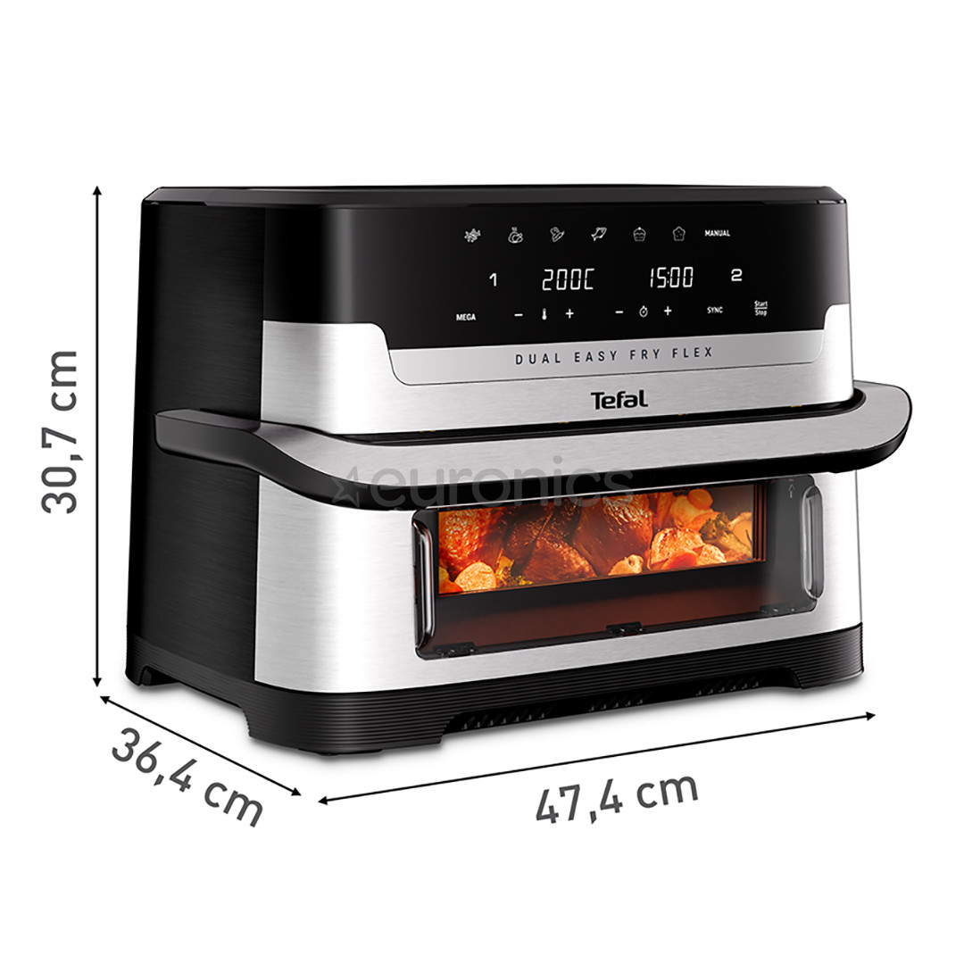 Tefal Dual Easy Fry Flex, 2700 W, 9 L, nerūsējošā tērauda/melna - Karstā gaisa friteris