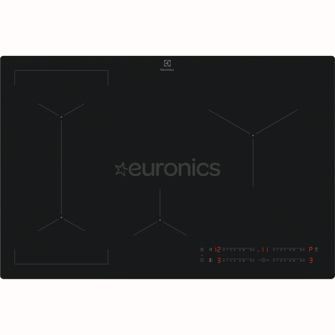 Electrolux 600 SaphirMatt SE® Bridge Hob2Hood, platums 80 cm, melna - Iebūvējama indukcijas plīts virsma
