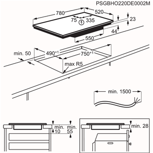 Electrolux 600 SaphirMatt SE® Bridge Hob2Hood, platums 80 cm, melna - Iebūvējama indukcijas plīts virsma