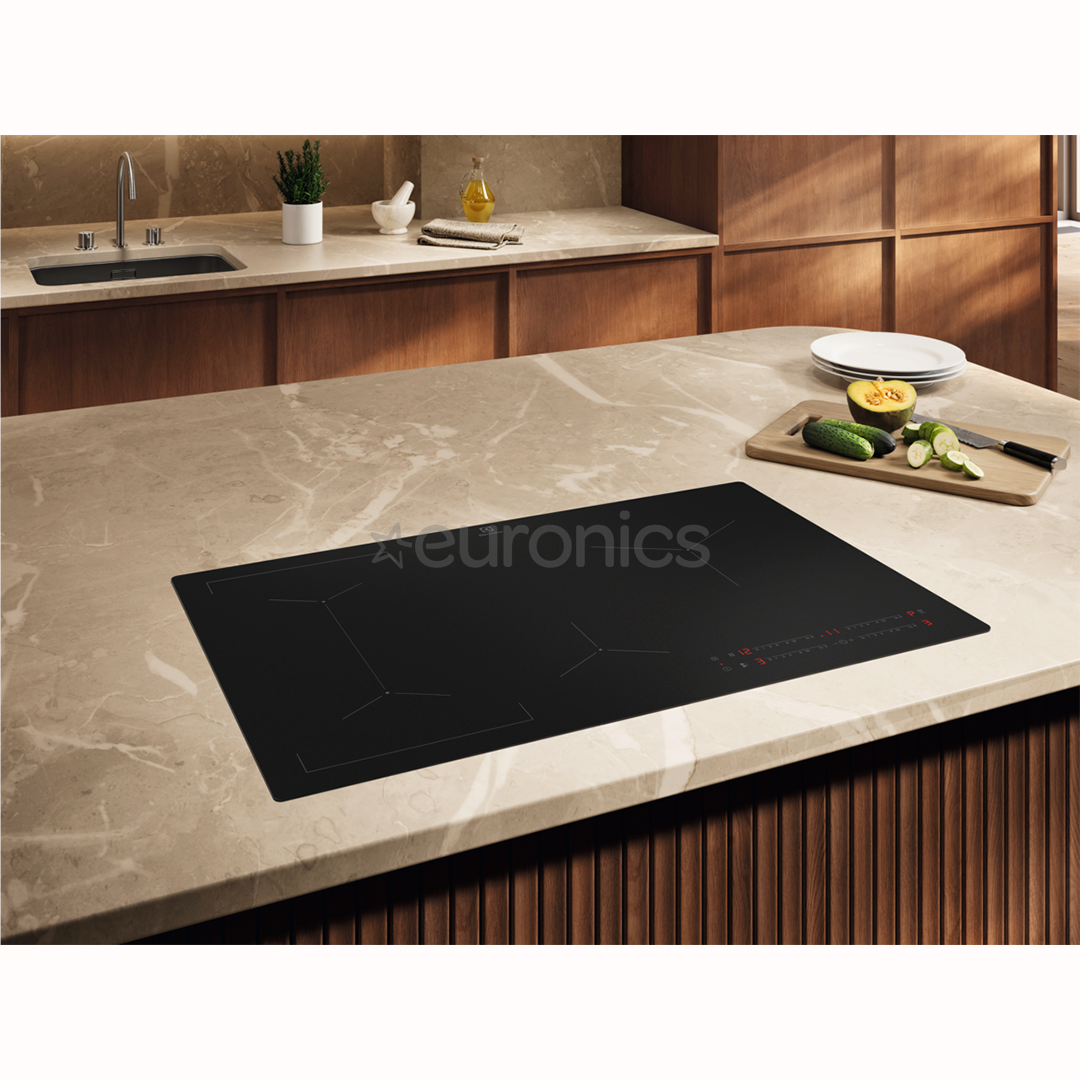 Electrolux 600 SaphirMatt SE® Bridge Hob2Hood, platums 80 cm, melna - Iebūvējama indukcijas plīts virsma