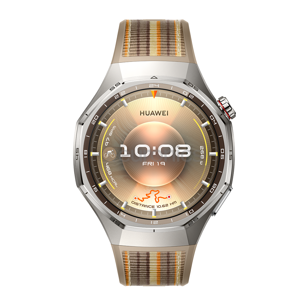 Huawei Watch GT6 Pro, 46 mm, titāna, pīta siksniņa, tērauda / brūna - Viedpulkstenis