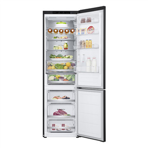 LG, NoFrost, 387 L, height 203 cm, black - Refrigerator