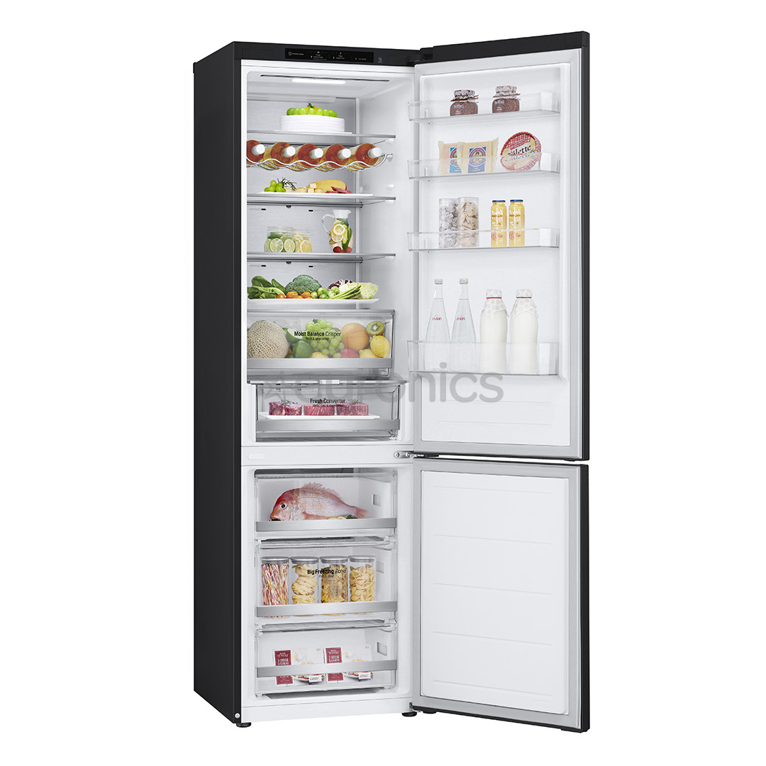 LG, NoFrost, 387 L, height 203 cm, black - Refrigerator