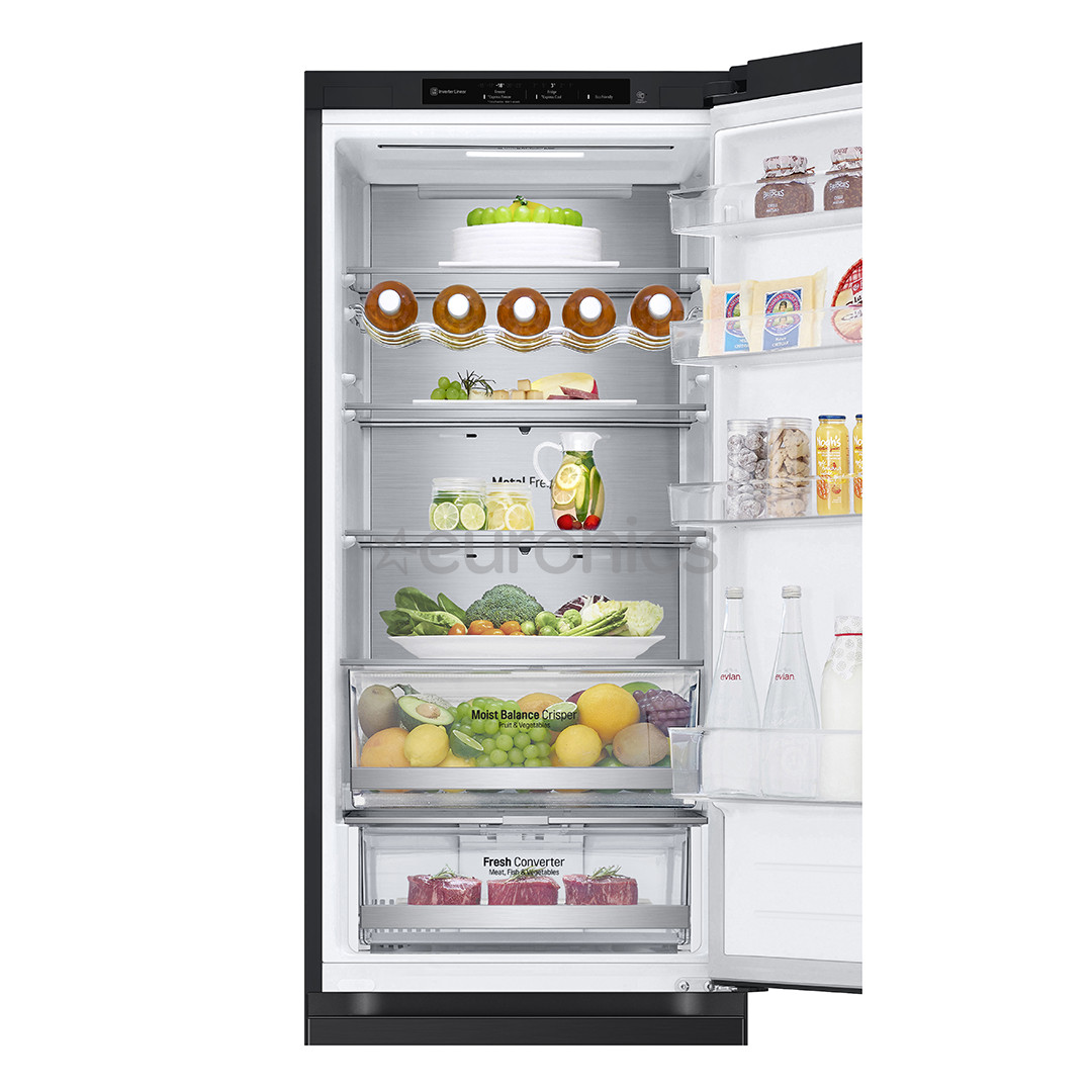 LG, NoFrost, 387 L, height 203 cm, black - Refrigerator