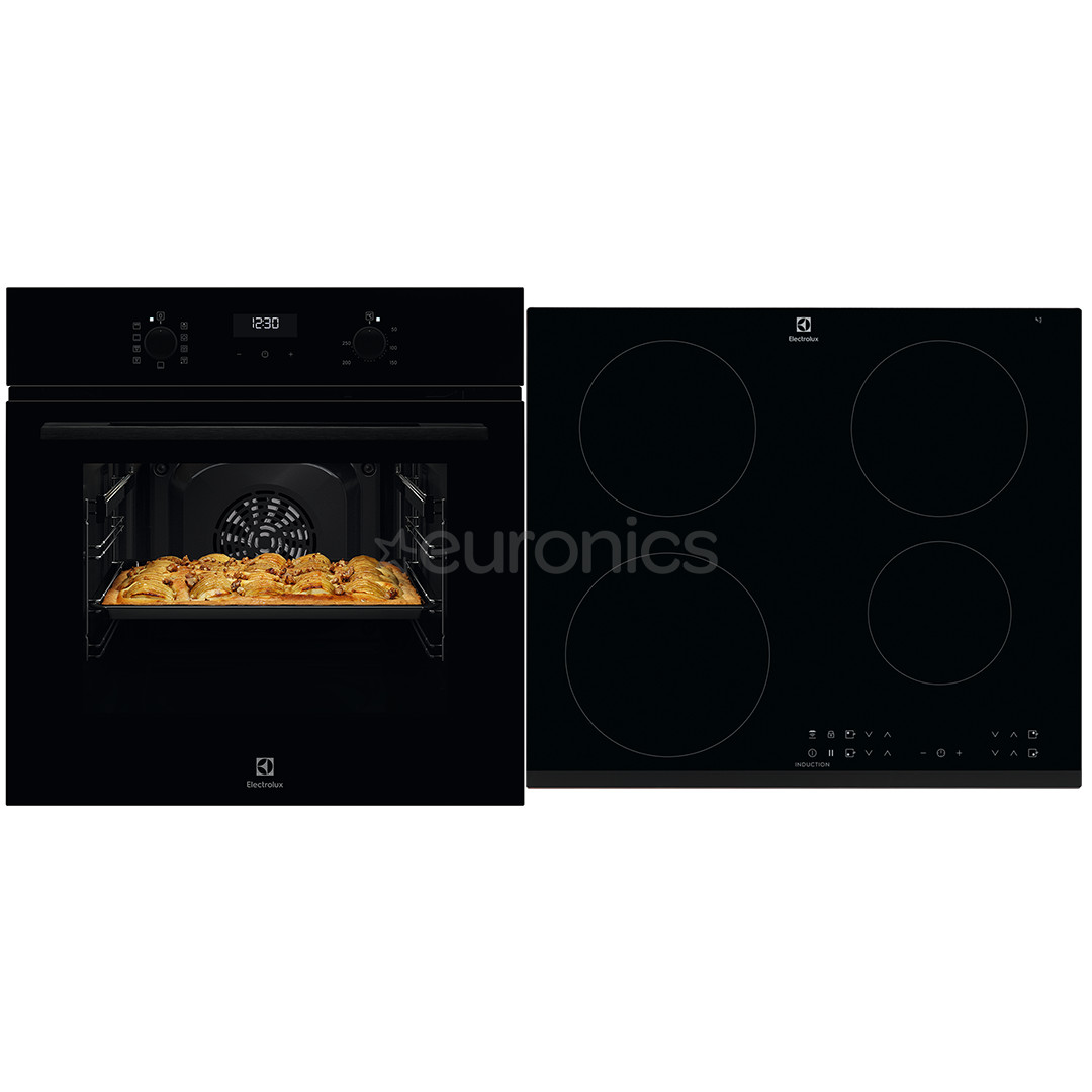 Electrolux, 65 L, black - Built-in oven + induction hob