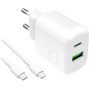 Puro Pro Lite Charger + кабель USB-C, 30 Вт, белый - Зарядное устройство PUTCUSBAC30WDYKCCWHI