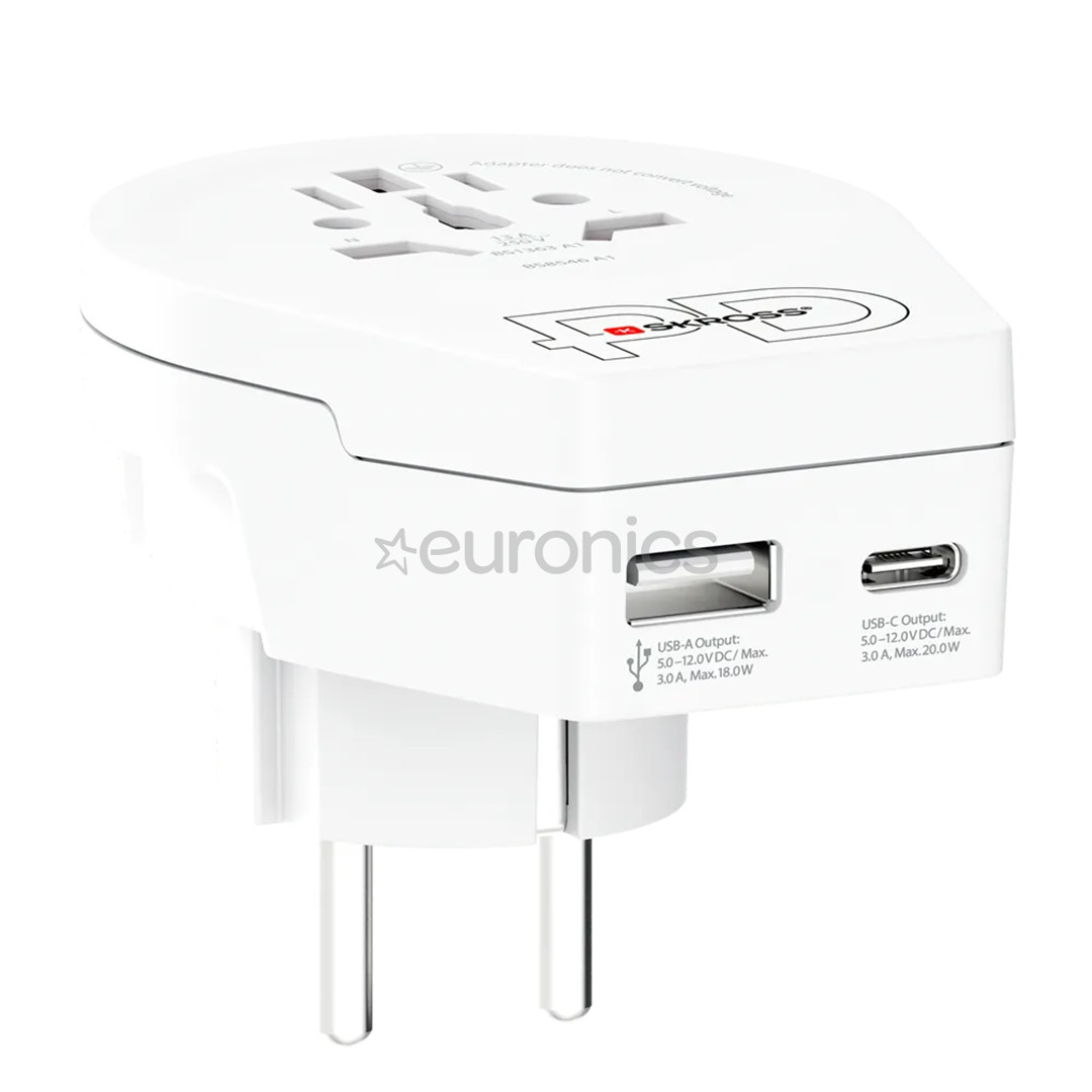 Skross World to Europe, USB-A, USB-C, balta - Ceļojuma adapteris