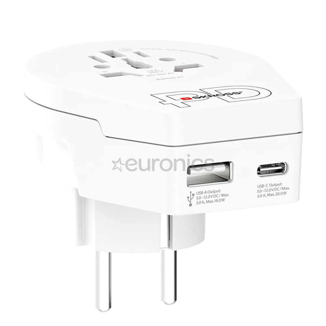 Skross World to Europe, USB-A, USB-C, white - Travel adapter