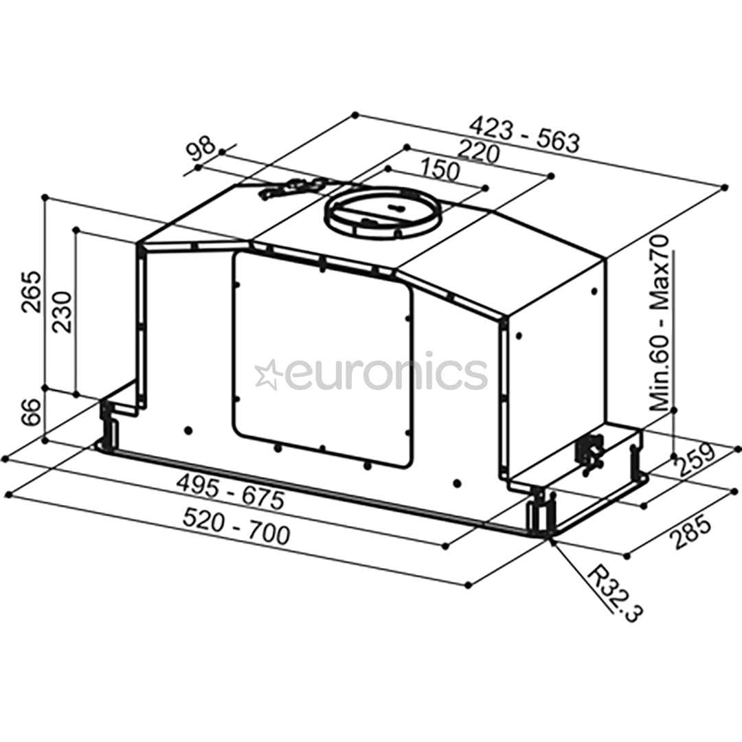Faber IN-LIGHT X KL A70/2, 710 m³/h, width 70 cm, stainless steel - Built-in cooker hood