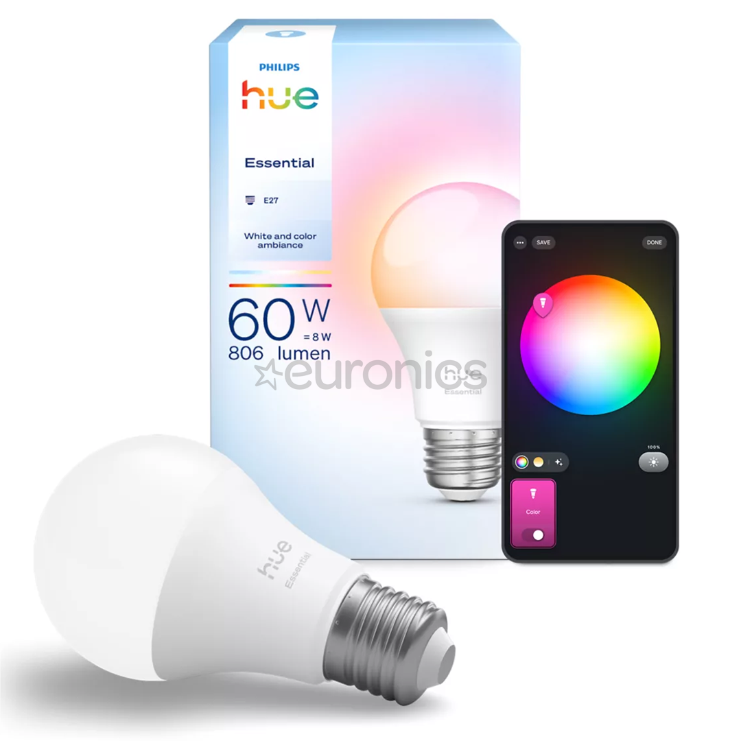 Philips Hue Essential A60, Full Color, E27, balta - Viedā spuldze