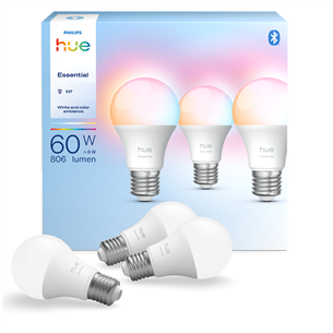Philips Hue Essential A60, Full Color, E27, 3 gab., balta - Viedā spuldze