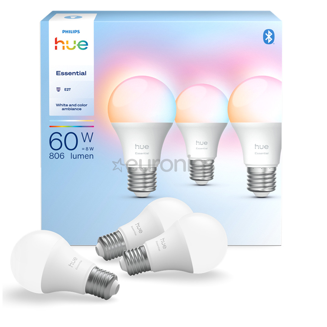 Philips Hue Essential A60, Full Color, E27, 3 шт., белый - Умные лампы