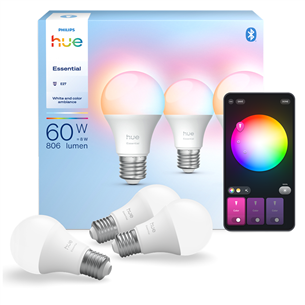Philips Hue Essential A60, Full Color, E27, 3 gab., balta - Viedā spuldze