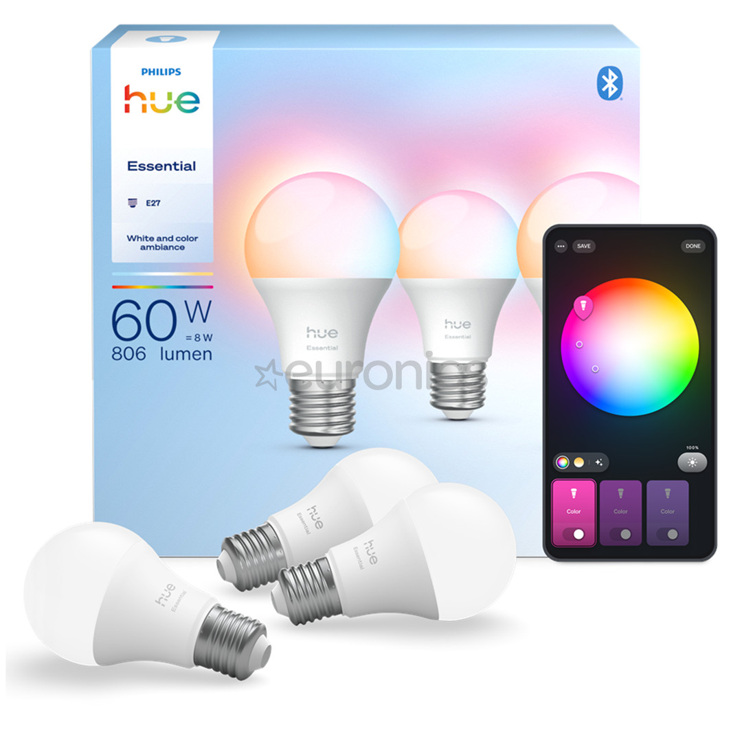 Philips Hue Essential A60, Full Color, E27, 3 шт., белый - Умные лампы