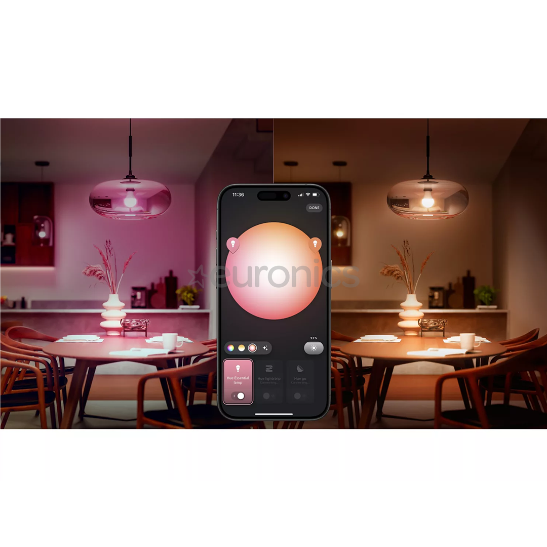 Philips Hue Essential Starter Kit, A60 + Hue Bridge, Full Color, E27, 3 gab., balta - Viedā spuldze