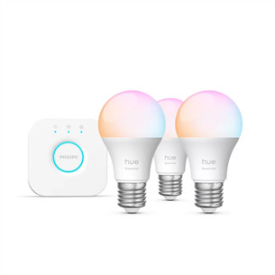 Philips Hue Essential Starter Kit, A60 + Hue Bridge, Full Color, E27, 3 шт., белый - Умные лампы 929004235411