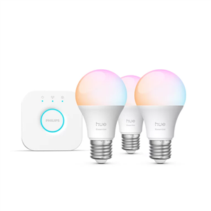 Philips Hue Essential Starter Kit, A60 + Hue Bridge, Full Color, E27, 3 gab., balta - Viedā spuldze 929004235411