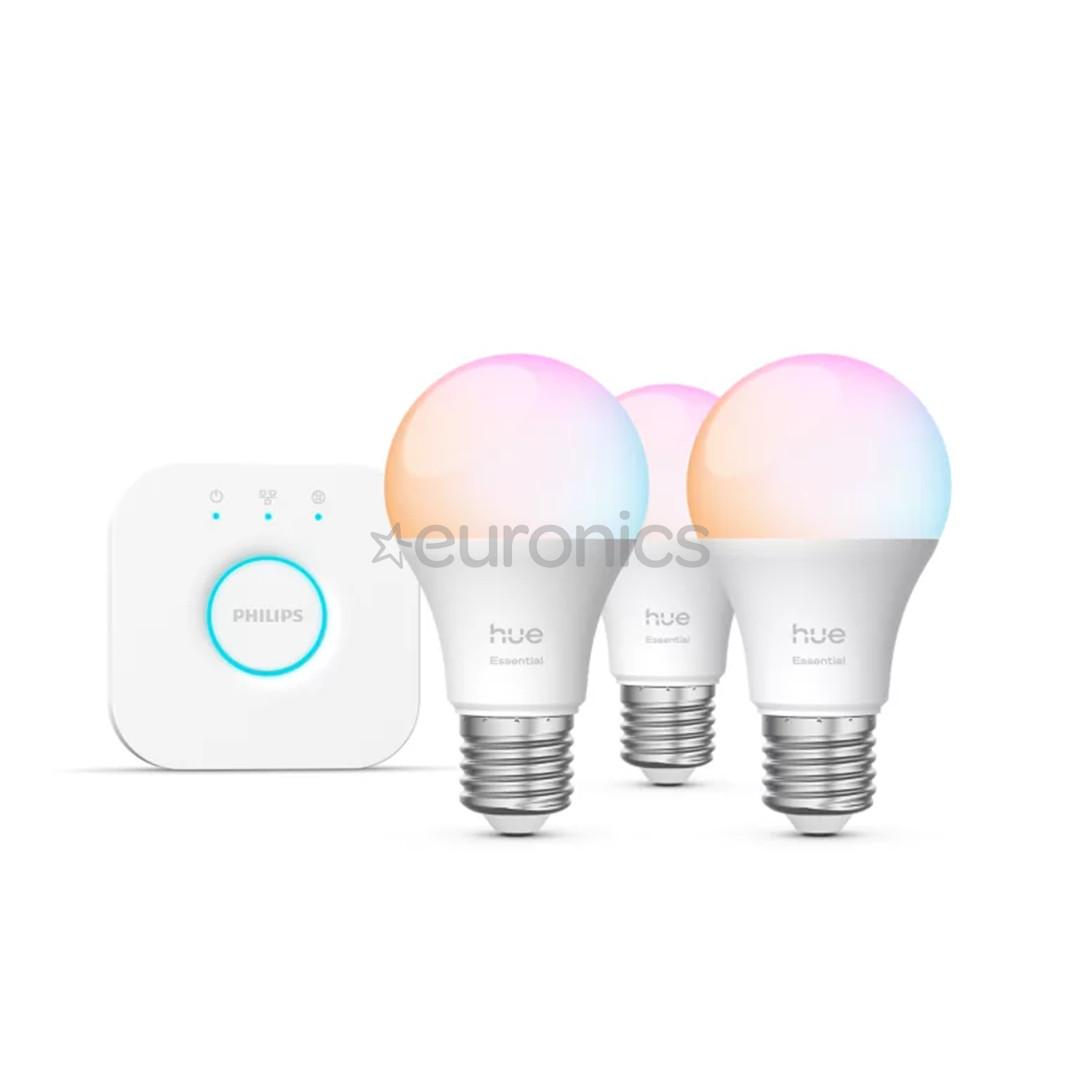 Philips Hue Essential Starter Kit, A60 + Hue Bridge, Full Color, E27, 3 pc, white - Smart light