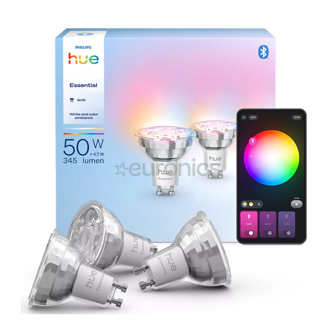 Philips Hue Essential Spot, Full Color, GU10, 3 gab., balta - Viedā spuldze