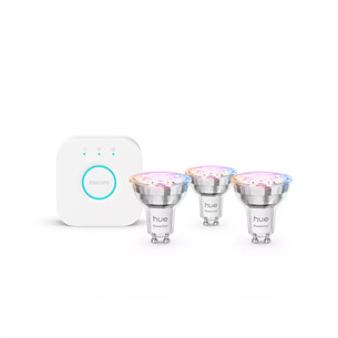 Philips Hue Essential Starter Kit, Spotlight + Hue Bridge, Full Color, GU10, 3 шт., белый - Комплект умных ламп 929004235707