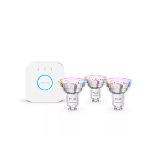 Philips Hue Essential Starter Kit, Spotlight + Hue Bridge, Full Color, GU10, 3 gab., balta - Viedās gaismas komplekts 929004235707